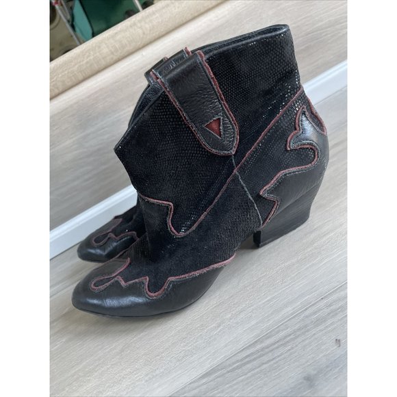 ISOLA 6406001 Women's Bootie Western Ankle Boots Black Red Leather Size 6 - Picture 3 of 12